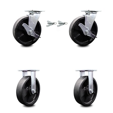 Service Caster 8 Inch Glass Filled Nylon Caster Set with 2 Brakes/Swivel Lock 2 Rigid SCC SCC-30CS820-GFNR-TLB-BSL-2-R-2